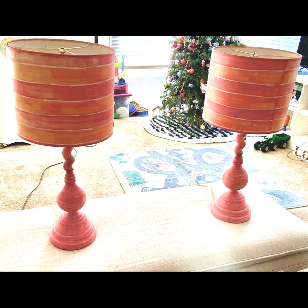 Two side table hand painted lamps. 120 v bright